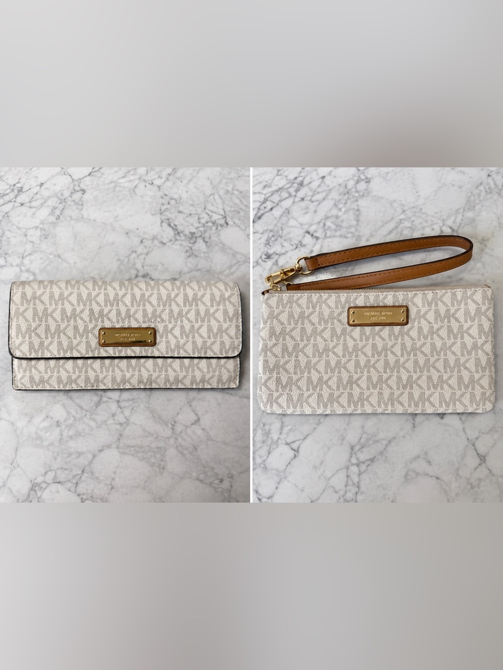Michael Kors Cream MK Monogram Wallet & Wristlet Set